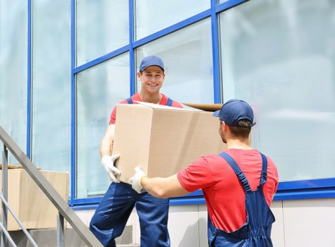 Packed household boxes ready for a Hampstead home move