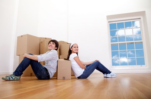 Preparing boxes and furniture for a moving truck
