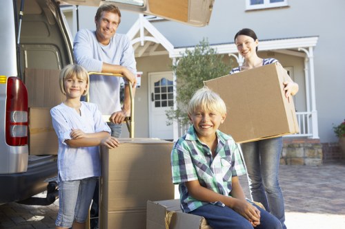 Packed boxes and furniture in a Hampstead property