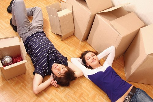 Boxes and office equipment prepared for a commercial relocation