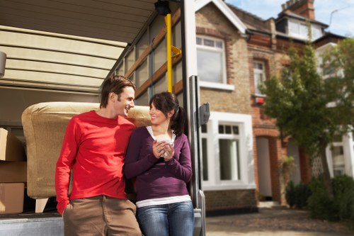 Professional movers handling items during a relocation